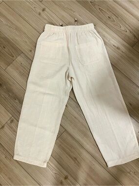 Zara Cream Cropped Relaxed Linen-Blend Pants